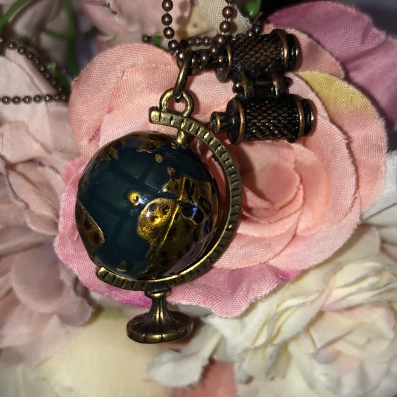 Jewelry - Globe Necklace World Globe and Binoculars Necklace Globe Graduation Gift